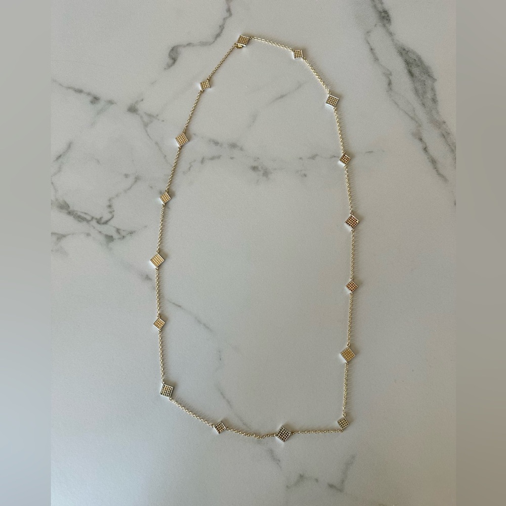ANNA BECK | Hammered Station Square Necklace Silver/Gold  36”- Like New